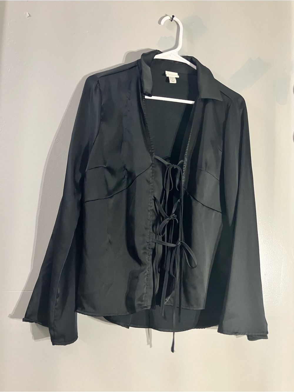 a new day Black Satin Tie-Front Blouse